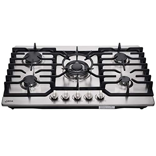 30 In Gas Cooktop LW5S01, Sealed 5 Burners 30 Gas Cooktop,Stainless Steel Gas Cooktop, LG/NG Convertible,Heavy-Duty Grates Gas Stovetop,Gas Burner Thermocouple Protection