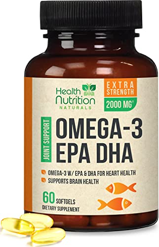 Omega 3 Fish Oil 2,000mg Supplement with EPA & DHA Omega 3's - Supports Heart Health - Wild Caught, Burp Less, Formulated for Optimal Absorption - for Women and Men - 60 Softgels