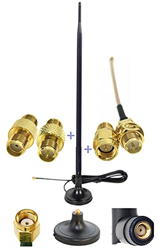 Universal Kit Dual Band Wi-Fi 9dbi Extension Long Range Omni Directional 2.4/5Ghz Antenna RP-SMA Male Connector on Magnet Base with Connectors and Extenders