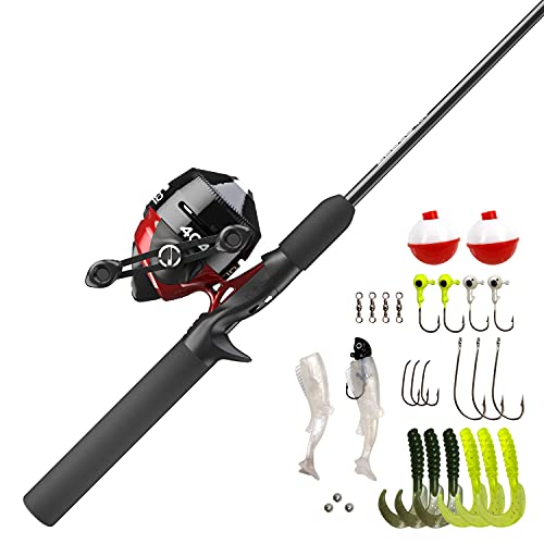 Zebco 404 Spincast Reel and Fishing Rod Combo, 5'6' 2-Piece Durable Fiberglass Rod with EVA Handle, Quickset Anti-Reverse Reel with Built-in Bite Alert, 28-Piece Tackle Pack,Black/Red