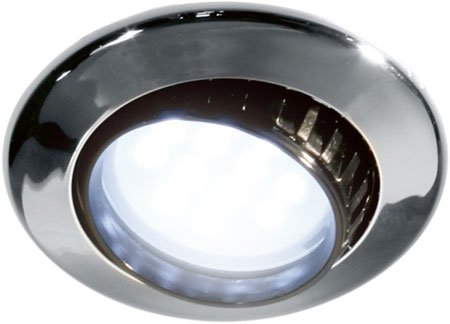 Comet 12 Volt LED Adjustable Dome Light (10-30vdc). Plastic Recessed Mount with Glass Lens. Choose LED -190 Lumen Cool White, 170 Lumen Warm White, Chrome or White Fixture. (Chrome, Warm White LED)