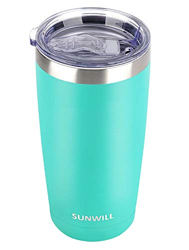 SUNWILL 20oz Tumbler with Lid, Stainless Steel Vacuum Insulated Double Wall Travel Tumbler, Durable Insulated Coffee Mug, Powder Coated Teal, Thermal Cup with Splash Proof Sliding Lid