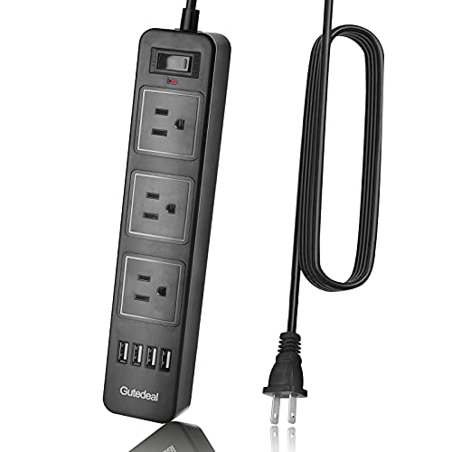 10FT 2 Prong Power Strip, USB Power Strip with 10ft Extension Long Cord, 3-Outlet Surge Protector with 4 USB Charging Ports for Smartphone, Black, 2 Pronged