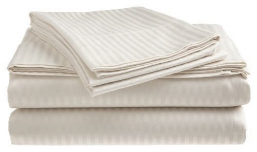 CrystalTowels Microfiber Bed Sheets Set - 4-Piece Soft Sheet Set, Stripe Pattern w/Sateen Finish, King Size Sheets Deep Pocket Set - White