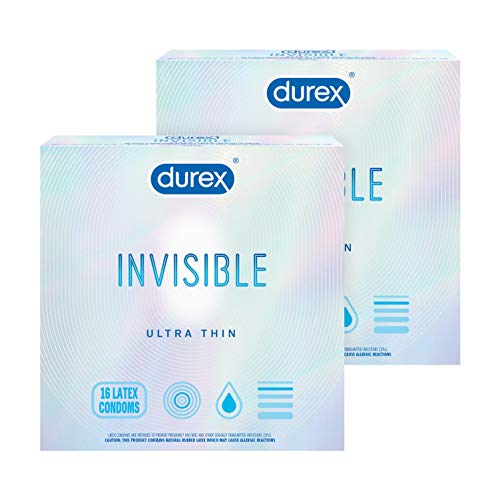 Durex Invisible Condoms, Ultra Thin, Ultra Sensitive Natural Rubber Latex Condoms for Men, FSA and HSA Eligible, (Pack of 2) ,16Count (Packaging May Vary)