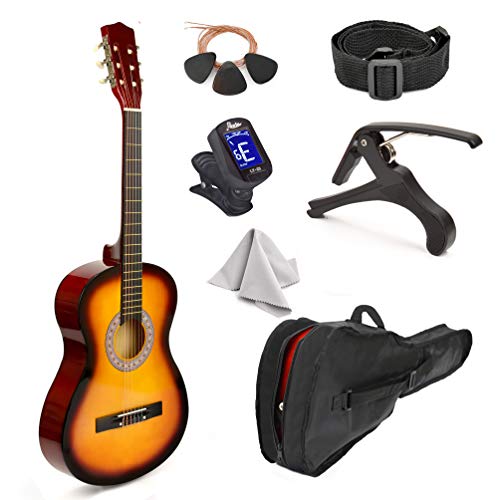 38' Wood Guitar With Case and Accessories for Kids/Boys/Girls/Teens/Beginners (Sunburst)