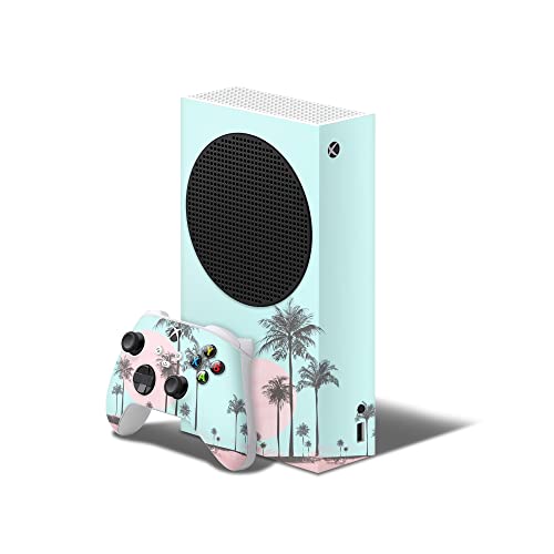 ZOOMHITSKINS Compatible for Xbox Series S Skin, X1 Series S Skin Cover, Pastel Pink Blue Green Palm Tree Summer Tropical Beach, Durable & Fit, 3M Vinyl, Easy to Install, Made in The USA