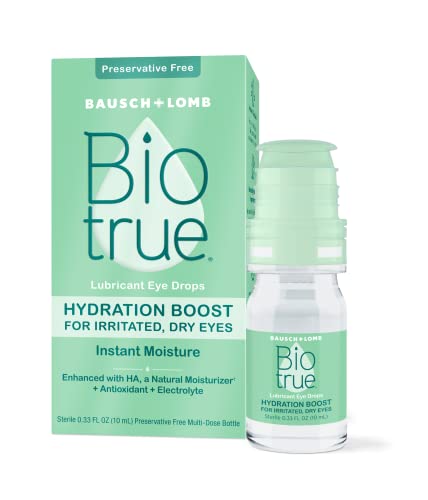 Biotrue Hydration Boost Eye Drops, Preservative Free, Soft Contact Lens Friendly for Irritated and Dry Eyes from Bausch + Lomb, Naturally Inspired, 0.33 FL OZ (10 mL)
