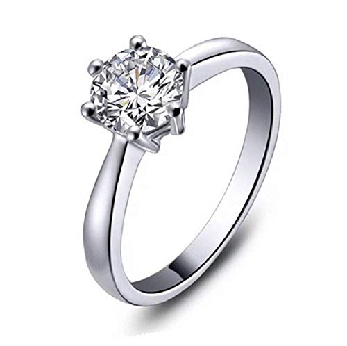 Finemall 1.0 Carat Classical Stainless Steel Solitaire Engagement Ring Round Brilliant Cubic Zirconia CZ 18k White Gold Wedding Engagement Ring (size 6)
