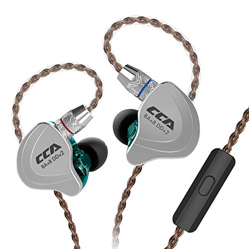 CCA C10 in-Ear Earphones, 4BA+1DD Hybrid HiFi Stereo Deep Bass Noise Isolating Sport IEM Wired Earbuds/Headphones, Stage/Studio in Ear Monitor with Detachable Cable 2Pin 0.75mm (with Mic, Cyan)