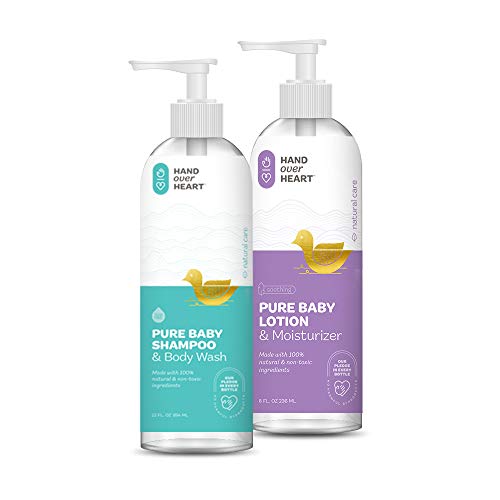 Hand over Heart 100% Natural Baby Shampoo and Body Wash with Baby Lotion and Moisturizer Combo - Baby Care Set - Special Blend Formulated for Babies Hypoallergenic Nourishes and Protects Baby's Skin