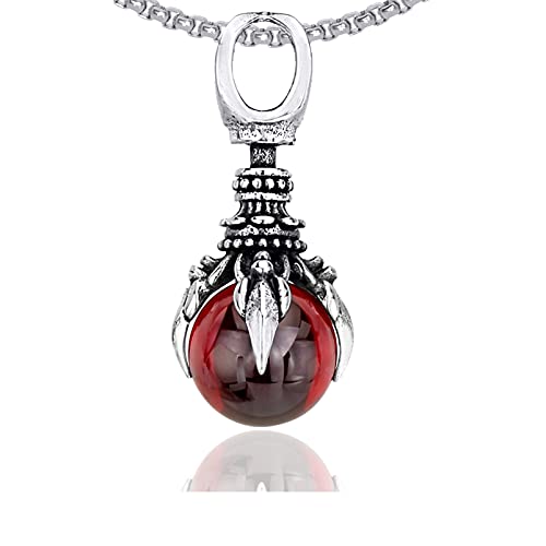 Fusamk Punk Rock Titanium Steel Dragon Claw Crystal Ball Pendant Necklace(Claw_Red_Ball)