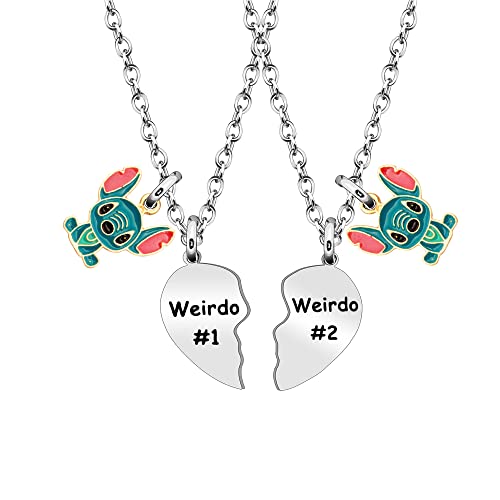 Bbifriend Weirdo 1 Weirdo 2 Matching Set for Women Girls Friendship Necklace Jewelry Gift for Couple Best Friend Matching Necklace Christmas Gift (Weirdo Stitch)