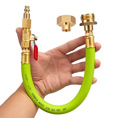 Minimprover Lead -Free Brass 16.9' Winterize Sprinkler System RV Motorhome Boat Camper and Travel Trailer: Air Comp Quick-Connect Plug To 3/4' Garden Hose Faucet Blow Out Adapter Fitting with Valve