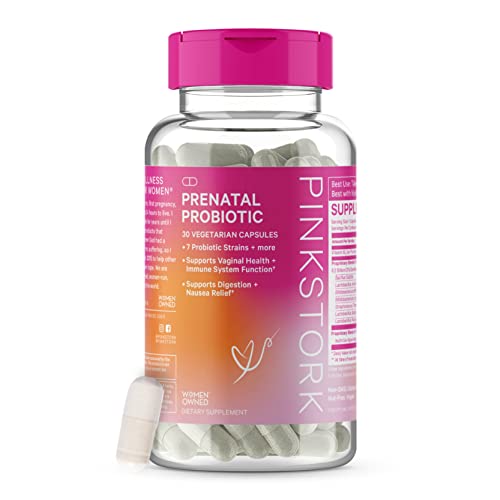 Pink Stork Prenatal Probiotic: Prenatal Vitamin Probiotics for Pregnancy, Morning Sickness & Constipation Relief, Gut Health Support, Prebiotics & Probiotics for Women, Women-Owned, 30 Capsules