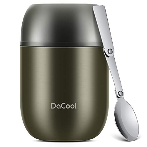 DaCool Hot Food Jar Insulated Lunch Box Container Vacuum Stainless Steel 16 Ounce Kids Adult Bento Box for Hot Food with Spoon Leak Proof for School Office Picnic Travel Outdoors, BPA free - Gray