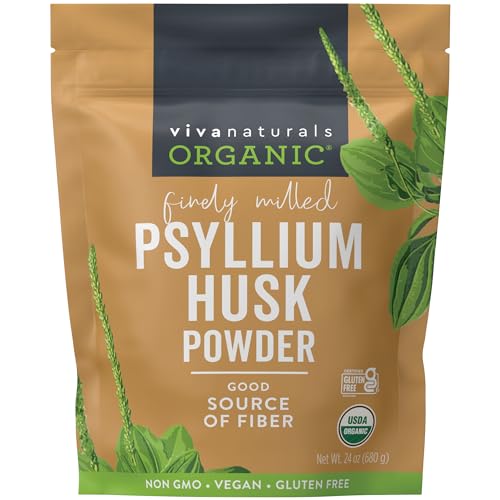 Viva Naturals Organic Psyllium Husk Powder, 24 oz - Finely Ground, Unflavored Plant Based Superfood - Good Source of Fiber for Gluten-Free Baking, Juices & Smoothies - Certified Vegan, Keto and Paleo