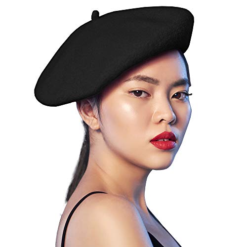 Skeleteen Black French Style Beret - Women's Classic Beret Hat For Casual Use - 1 Piece