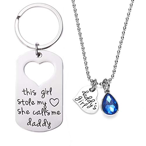 LParkin Gifts For Dad From Daughter Keychains This Girl Stole My Heart She Calls Me Daddy Keychain Matching Necklace Set Keyrings Unique Father Gift Girls Birthday Necklaces Jewelry