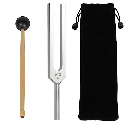 The 7boX 512hz Tuning Fork Is Made Of Aluminum Alloy With Accurate Frequency, Equipped With A Silicone Hammer And Black Cloth Bag, Suitable For Sound Therapy, Yoga, Meditation, And Relaxation