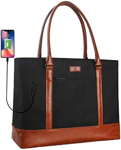 Woman Laptop Tote Bag,USB Teacher Bag Large Work Bag Purse Fits 15.6 in Laptop,Lightweight Waterproof Computer Shoulder /Messenger Bag(Ablack)