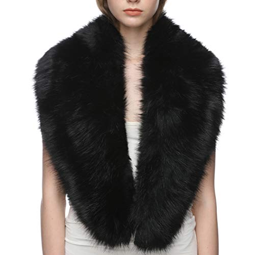 Dikoaina Extra Large Women's Faux Fur Collar for Winter Coat,Black,120cm
