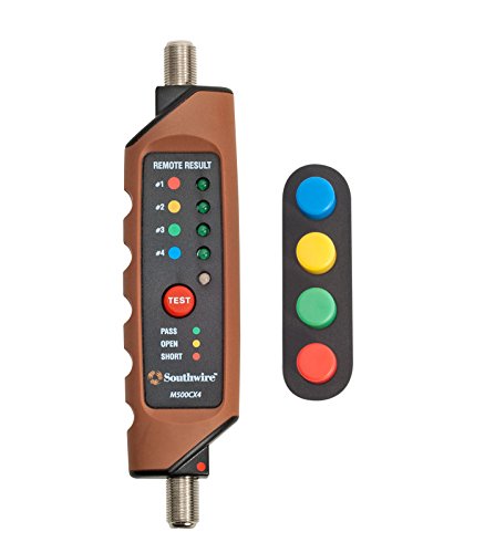 Southwire M500CX4 Coax Continuity Tester/Mapper, Durable Design, Auto Power-Off, Double-Molded Housing, Easy-to-Understand LED Display, Includes 4 Color-Coded ID Remotes