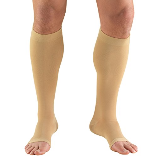 Truform 20-30 mmHg Compression Stockings for Men and Women, Knee High Length, Open Toe, Beige, Large