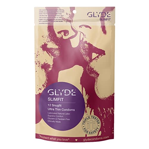 GLYDE Slimfit - Snug Fit Condoms - 12 Count - Ultra-Thin, Vegan, Non-Toxic, Smaller Size Natural Rubber Latex - 49mm for Tighter Fit