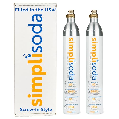 Simpli Soda 60L CO2 Canister Exchange Cylinders - Compatible w/Sodastream (Screw-In), Ninja Thirsti, Philips, and More - Threaded Style Soda Streaming Machine CO2 Tanks Gas Refill, | 14.5 oz, Set of 2