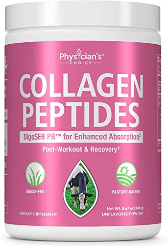 Collagen Peptides Powder - Max Absorption - Supports Hair, Skin, Nails, Joints & Post Workout Recovery - Hydrolyzed Protein(Type I & III) with Digestive Enzymes, Grass Fed, Non-GMO, Gluten-Free