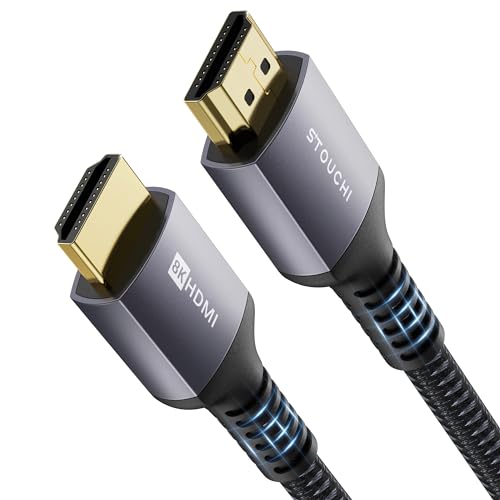 Stouchi HDMI 2.1 Cable 8FT, 48Gbps Ultra High Speed HDMI Cables Braided Cord, 8K60Hz 4K120Hz 144Hz eARC Dynamic HDR HDCP 2.2&2.3 HDR10+ Compatible for PS5, PS4, UHD TV and PC