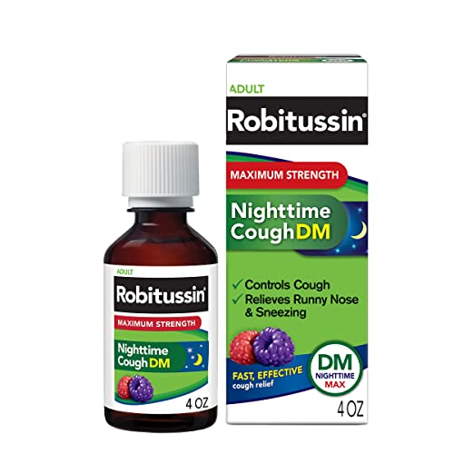 Robitussin Maximum Strength Nighttime Cough DM, Cough Medicine for Adults, Berry Flavor - 4 Fl Oz