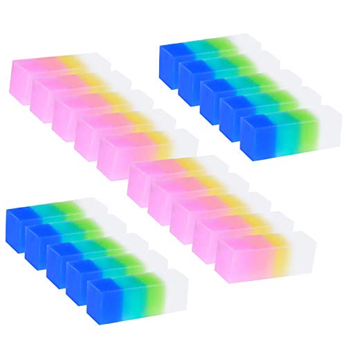 20 Pack Colored Cube Pencil Erasers,Soft Flexible Rubber Cute Pencil Gradient Eraser for School,Office,Study and Painting Supply