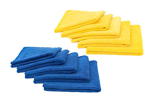 The Rag Company - Edgeless 365 Microfiber Towels - Premium 70/30 Blend, Professional Polishing, Wax Removal, Auto Detailing, 365gsm, 16in x 16in, Royal Blue + Gold (10-Pack)