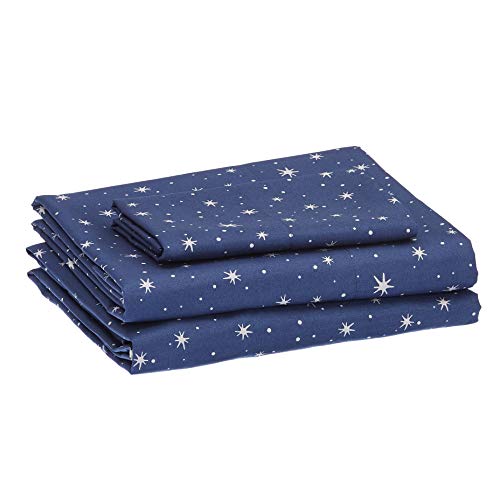 Amazon Basics Kids Soft, Easy-Wash Microfiber Sheet Set - Twin, Navy Galaxy