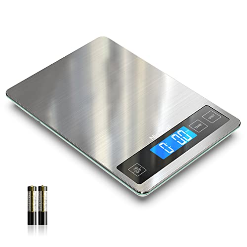 Nicewell Food Scale, 22lb Digital Kitchen Scale Weight Grams and oz for Cooking Baking, 1g/0.1oz Precise Graduation, Stainless Steel and Tempered Glass (Ash Silver)