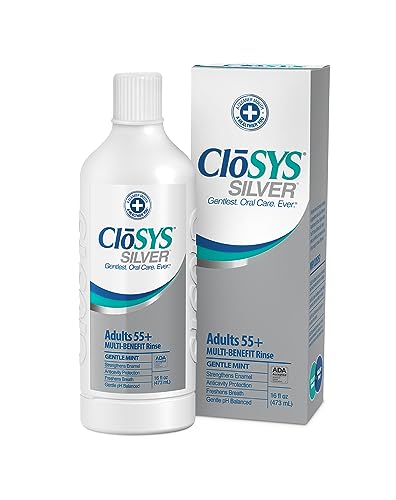 CloSYS Silver Fluoride Mouthwash, 16 Ounce (Pack of 2), Gentle Mint, for Adults 55+, Alcohol Free, Dye Free, pH Balanced, Fights Cavities and Strengthens Tooth Enamel