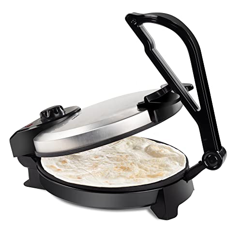 CucinaPro Electric Tortilla Maker - 10' Roti, Flatbread, Non-Stick Cooking Plates with Ready Light and Cord Wrap