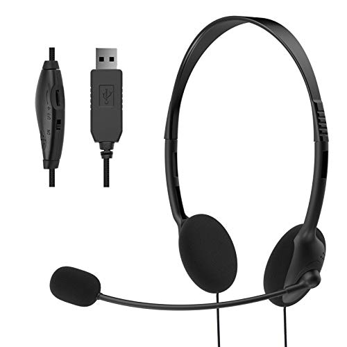 EBODA USB Headset with Microphone, Lightweight Comfort Wire PC Headphones with Inline Volume Control, Computer headsets for Skype, Zoom, Teams, Laptop, Call Center-Black