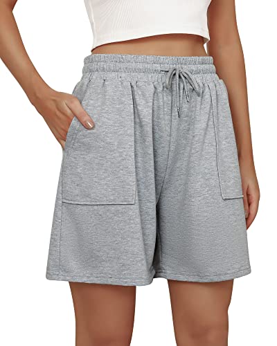 Cowasto Womens Athletic Short Lounge Bermuda Shorts Loose Running Sweat Shorts with Pockets Grey L