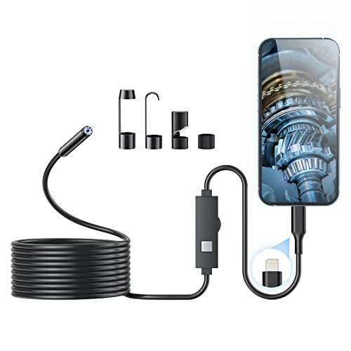 Endoscope Camera with Light, 1920P HD Borescope with 8 Adjustable LED Lights, Endoscope with 16.4ft Semi-Rigid Snake Camera, 7.9mm IP67 Waterproof Inspection Camera for iOS(Black)