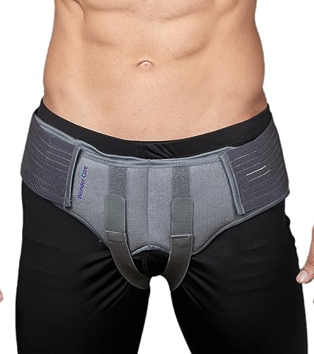 Wonder Care- Grey Inguinal Hernia Support Truss brace for Single/Double Inguinal with Two Removable Compression Pads & Adjustable Groin Straps Surgery & injury Recovery belt- XL