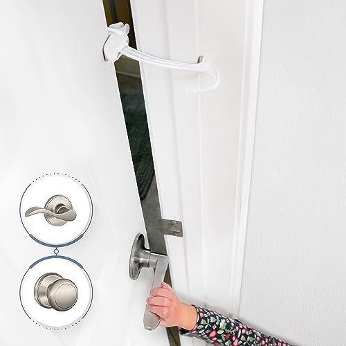 DOOR MONKEY Child Proof Door Lock & Pinch Guard - For Door Knobs & Lever Handles- Easy to Install-No Tools or Tape Required - Baby Safety Door Lock For Kids - Very Portable-Great for Dogs & Cats,White