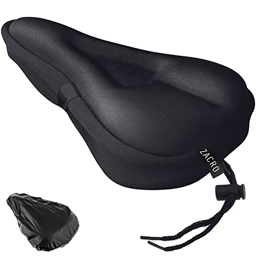 Zacro Bike Seat Cushion - Gel Padded Bike Seat Cover for Men Women Comfort, Extra Soft Exercise Bicycle Seat Compatible with Peloton, Stationary Exercise or Cruiser Bicycle Seats