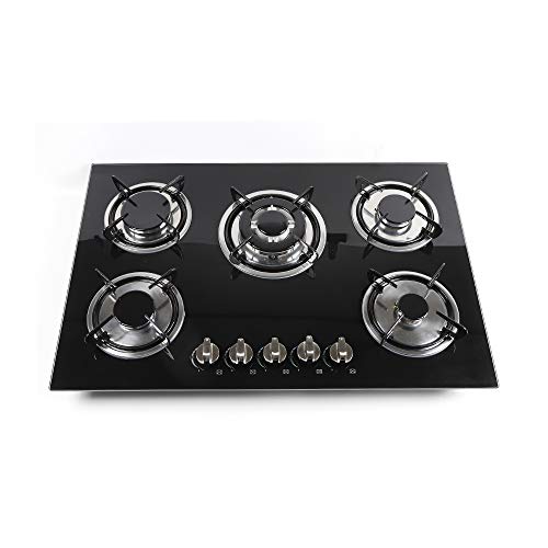 Gas Cooktop, 30 Inch Built In Gas Rangetop with 5 High Efficiency Burners, NG/LPG Convertible Stainless Steel Gas Stove Top with Thermocouple Protection