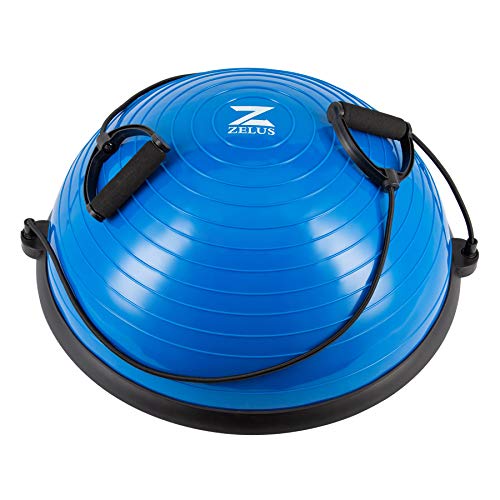 ZELUS Balance Ball Trainer with Resistance Bands and Foot Pump, Inflatable Yoga Ball for Home Gym Workouts, 23 Inch Exercise Half Ball for Balance Training Core Strength Fitness More, 330lb Cap