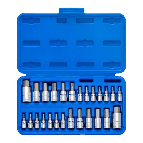 Neiko 01144A Tamper-Proof Hex Bit Socket Set, 26 Pieces | SAE (5/64-9/16”) and Metric (2-14MM)