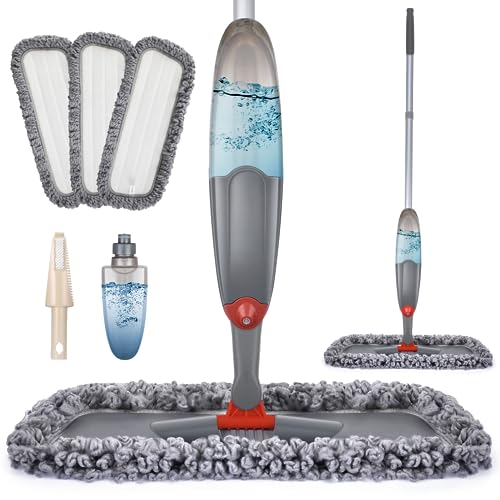Spray Mop for Floor Cleaning, Domi-patrol Microfiber Floor Mop Dry Wet Mop Spray with 3 Washable Mop Pads & Refillable Bottle, Dust Cleaning Mop for Hardwood Laminate Tile Floors, Gray