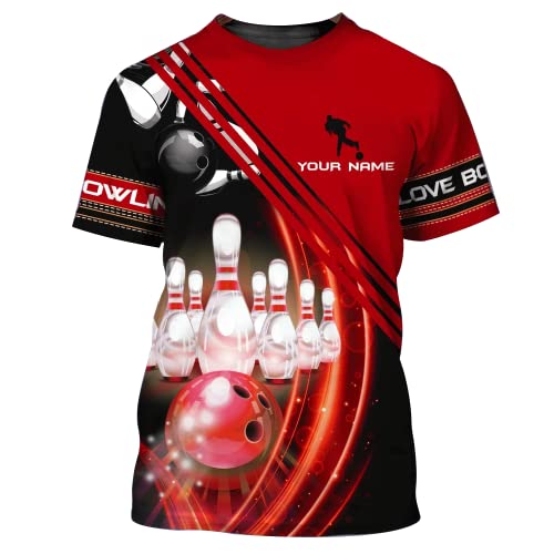 IZI POD Personalized Bowling 3D T-Shirt, Custom Name and Color 3D Bowling Shirts Gift for Bowling Lover, Bowling Shirt for Men Women, Bowling Player Uniform, Birthday Christmas Son Daughter Gift